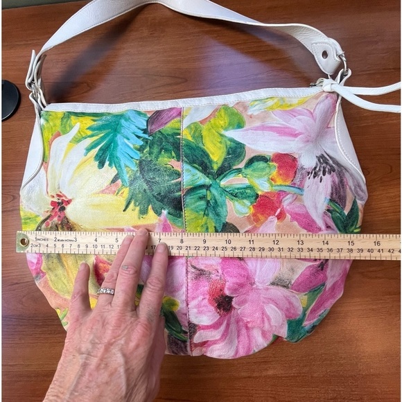 MAURIZIO TAIUTI Leather Floral Hand Painted Hobo Bag Crescent Boho Summer - Picture 6 of 15